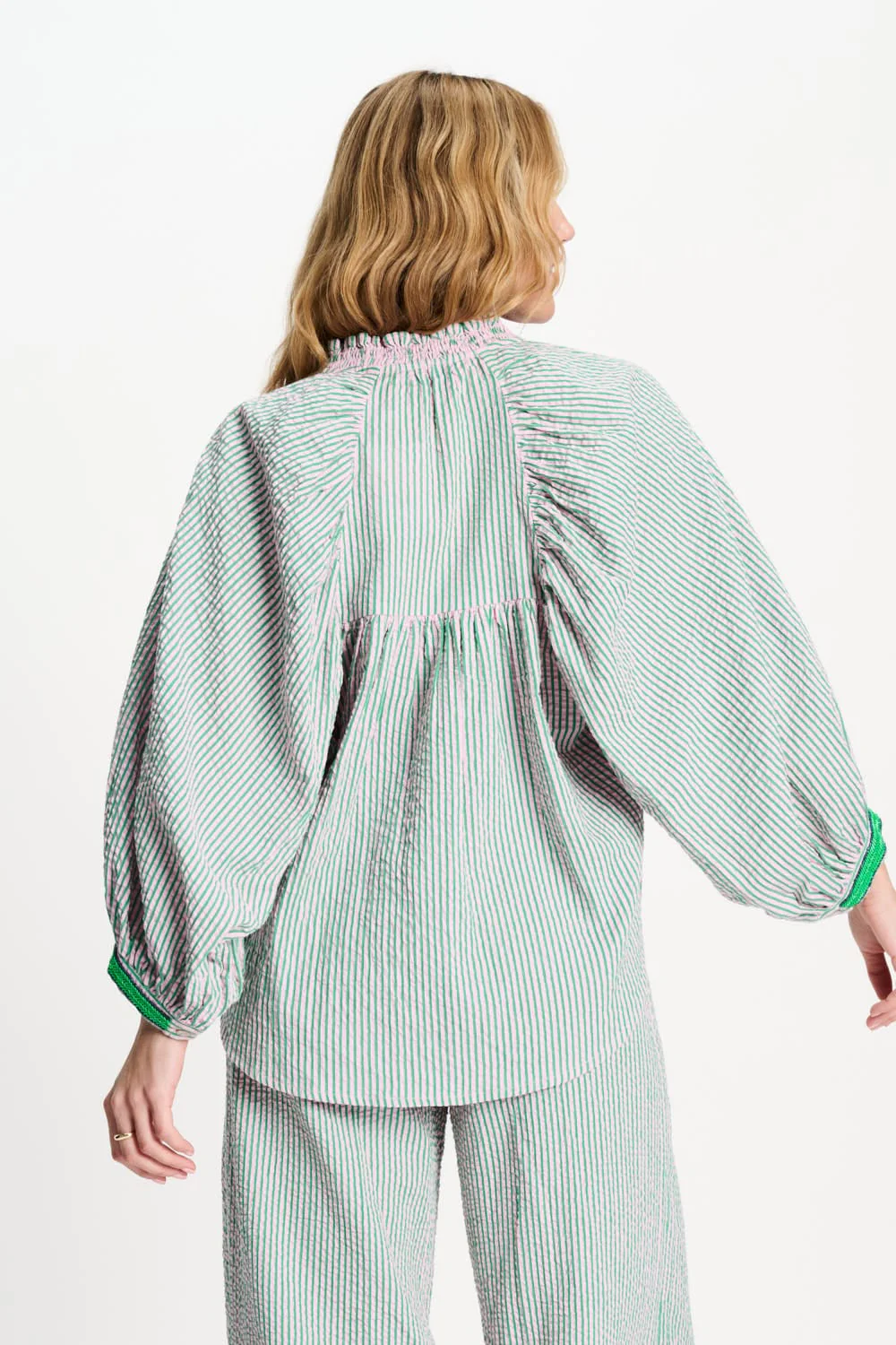 BLOUSE - Seersucker Green Pink - Image 3